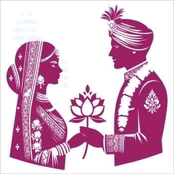 Indian wedding clip art bride and groom standing, black and white line drawing illustration clip art. Indian wedding clip art dulha and dulhan black and vector