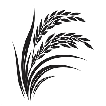 Black and White Silhouette of Rice Plant with Stalks and Grain Clusters Agricultural Crop Art vector