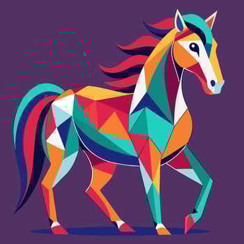 Geometric Horse Colorful Polygonal Equine Art Vibrant Teal, Red. vector