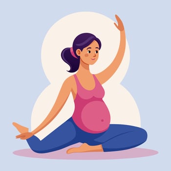 Prenatal Yoga Pose Pregnant Woman in Serene Stretch Illustration. vector