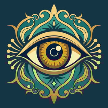 Ornate Golden Eye Illustration Teal. vector