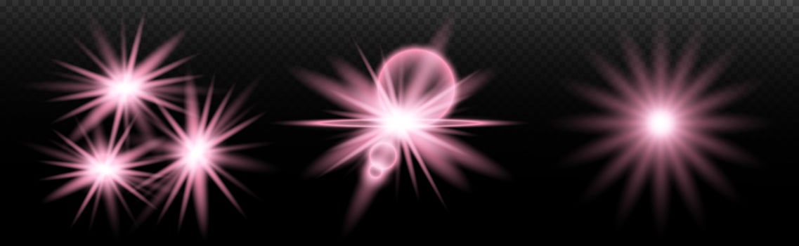 a set, of pink stars. on a black background vector