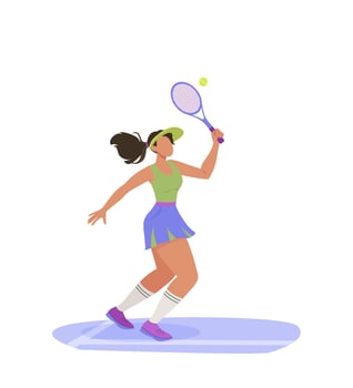 Playing Tennis. Tennis player woman with racket hits the ball. Sport and active healthy lifestyle. Flat illustration isolated on white background vector