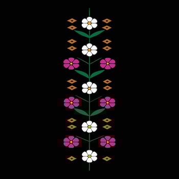 Abstract flowers, top view. Spring floral. Flat illustration on black background vector