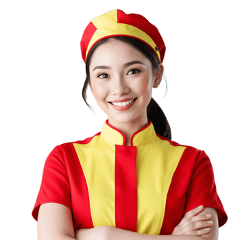 A woman in a red and yellow uniform png