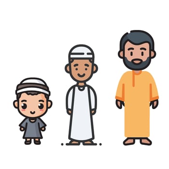 A father and his two children in Muslim clothes vector