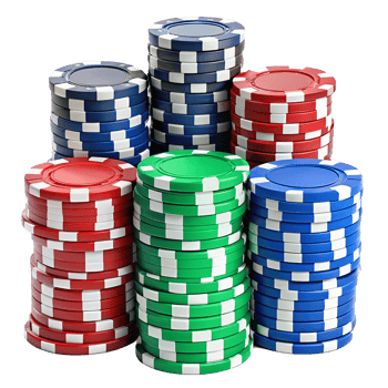 Stacks of Colorful Casino Poker Chips in Red Blue and Green png