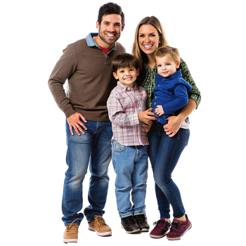 Happy Family Portrait Parents with Two Young Sons Smiling for the Camera png