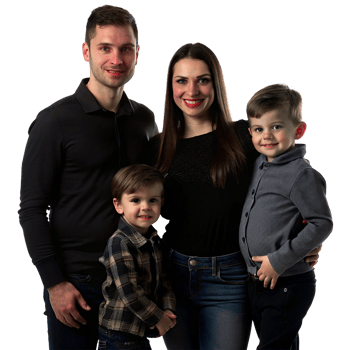 Happy Family Portrait Parents with Two Young Sons, Smiling and Close Together png