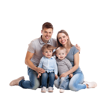 Happy Family Portrait Parents and Two Young Children Sitting Together png
