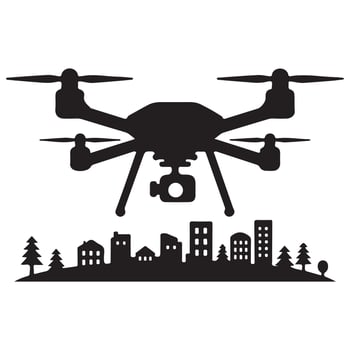 Drone capturing aerial footage of city skyline vector