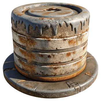 beautiful traditional Rusty Metal Cylinder with Concrete Base 3D Render exclusive png