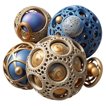 Abstract 3D Render Gold and Blue Geometric Spheres png