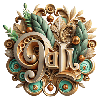 beautiful modern Ornate 3D Lettering Gold, Teal, and Leaf Design 4K png