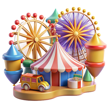 serene minimalist Carnaval Funfair Ferris Wheel, Circus Tent, and Rides professional png