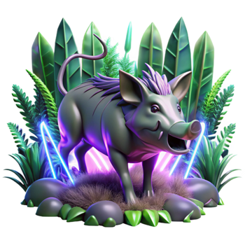 Neon Wild Boar in Tropical Jungle png