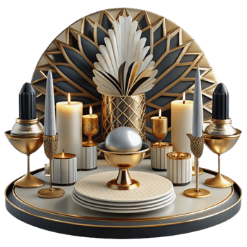 Art Deco Candles, Gold Decor, and Elegant Table Setting png