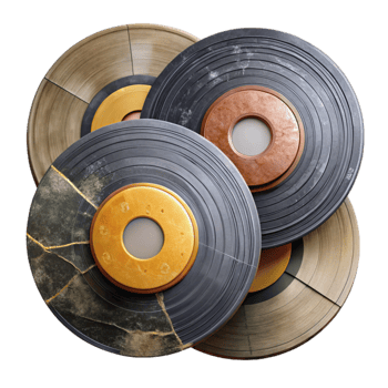 Vintage Vinyl Records Aged, Damaged, and Worn png