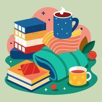 cozy evenings with blankets tea and books vector