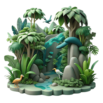 magnificent classic Lush Tropical Paradise 3D Render of Exotic Plants and Birds premium png