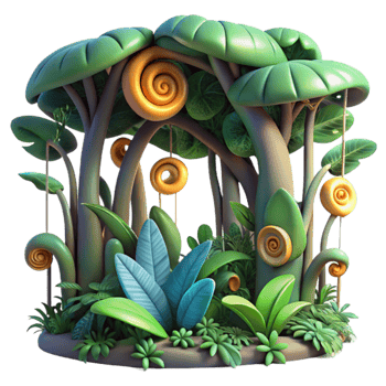 Whimsical Jungle 3D Render of Fantasy Forest png