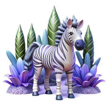Adorable Cartoon Zebra in Lush Foliage png