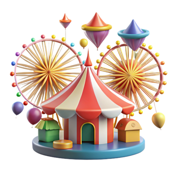 elegant rustic Carnival Fun Ferris Wheel, Circus Tent, and Games detailed png