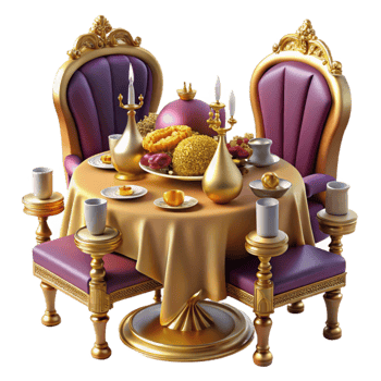 Lavish Golden Table Setting with Elegant Chairs png