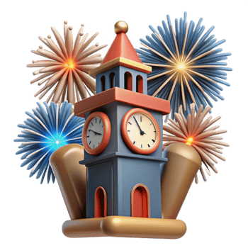 extraordinary artistic Clock Tower Fireworks Celebration genuine png