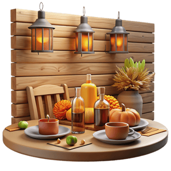 Autumn Harvest Table Setting Candles, Pumpkins Lanterns png