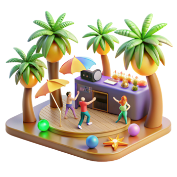 elegant abstract Tropical Party Scene Summer Fun, 3D Render high quality png