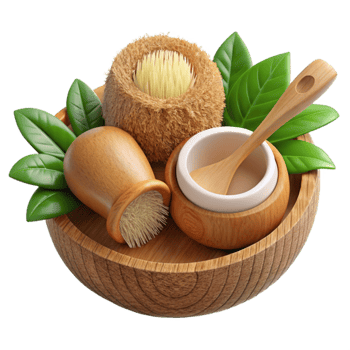 stunning creative Wooden Bowl Spa Set Natural Brushes, Herbal Treatment genuine png
