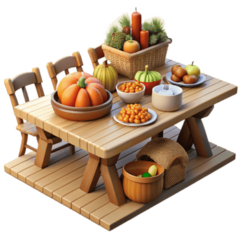 stunning classic Autumn Harvest Table Setting Pumpkins, Vegetables, and Fall Foods genuine png