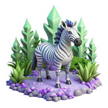 impressive artistic Cartoon Zebra in Lush Garden professional png