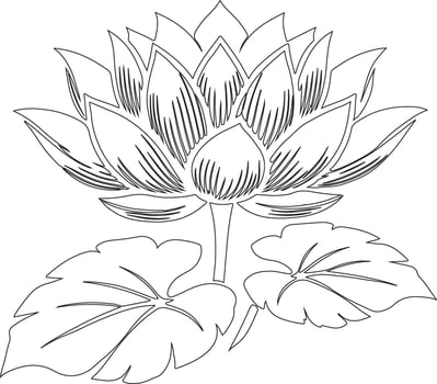 a black and white drawing of a lotus flower vector