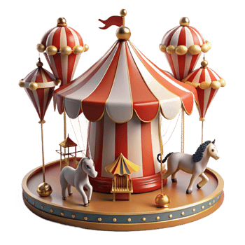 Whimsical Carousel with Unicorns and Striped Tent png
