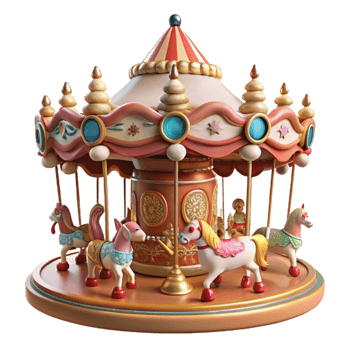 dramatic contemporary Whimsical Carousel Fairytale Horses, Festive Ride professional png