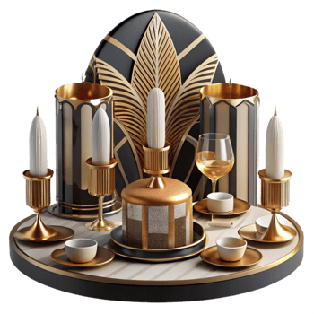 stunning contemporary Art Deco Candles, Cake, Wine Table Setting original png