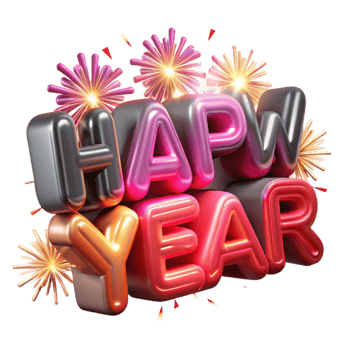 beautiful contemporary Happy New Year Festive 3D Lettering with Fireworks 4K png
