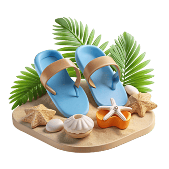 magnificent modern Summer Vacation Beach Sandals, Palm Leaves, Seashells exclusive png