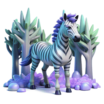 vibrant modern Cartoon Zebra in a Fantasy Grove professional png
