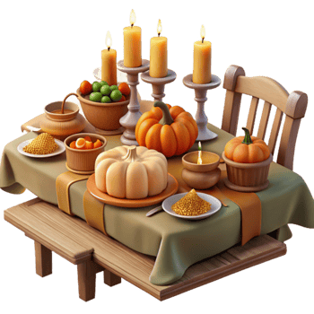 wonderful artistic Autumn Harvest Table Setting with Pumpkins and Candles professional png