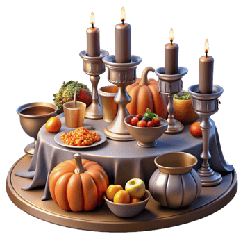 vibrant rustic Autumn Harvest Table Setting with Candles original png