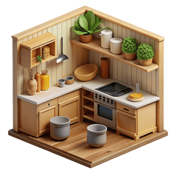 impressive creative Cozy Minimalist Kitchen Design Isometric Illustration 4K png