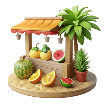 stunning creative Tropical Fruit Stand 3D Render of Summer Fruits authentic png