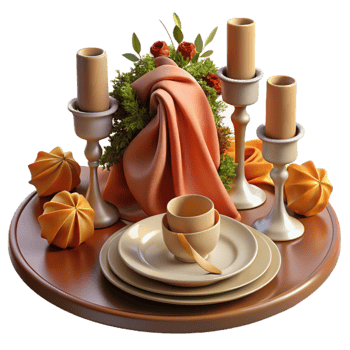 Romantic Table Setting Candles, Napkin, and Festive Treats png