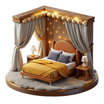 dramatic artistic Cozy Bedroom Design Golden Decor Canopy Bed premium png