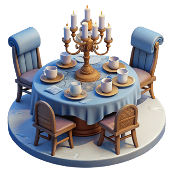 magnificent artistic Romantic Table Setting with Candles and Teacups high resolution png