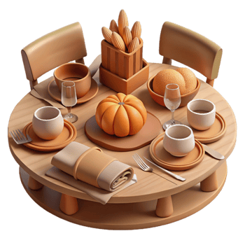 Autumn Harvest Table Setting Pumpkin, Bread, Cozy Dinner png
