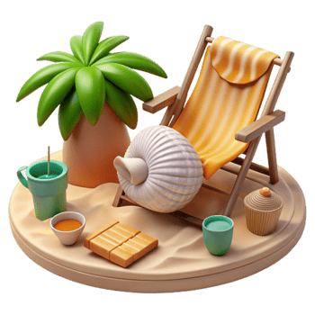 elegant contemporary Tropical Beach Relaxation 3D Render of Summer Vacation Scene genuine png